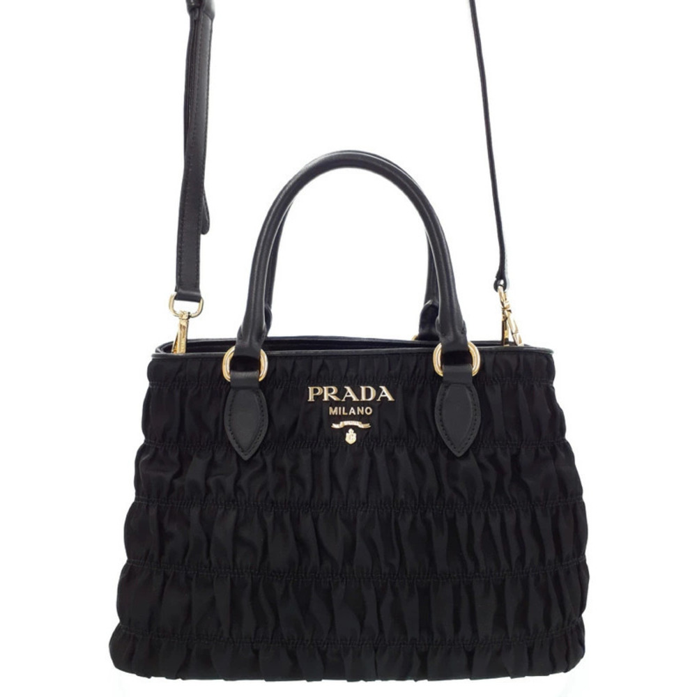 Prada Tessuto Gaufre 2way handbag black ruching Black